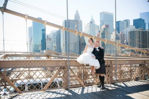 Scottish newlyweds on the Brooklyn Bridge