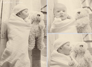 newborn baby girl with teddy bear