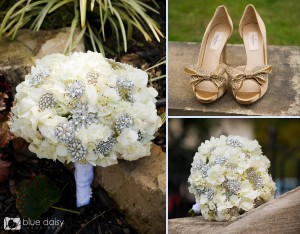 wedding bouquet and bride's shoes