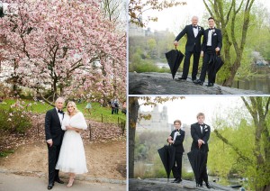 wedding party with umbrellas in Central Park
