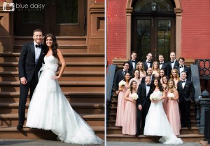 bridal party in front of a brownstone