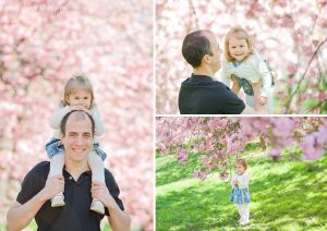 Spring family portraits in Central Park during cherry blossoms