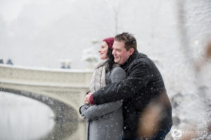 snowy couple's portrait in Central Park, New York City
