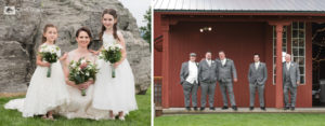 bride with flower girls and groom with groomsmen