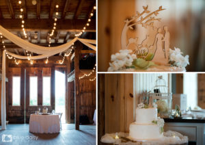 wedding decorations in the red farm house barn